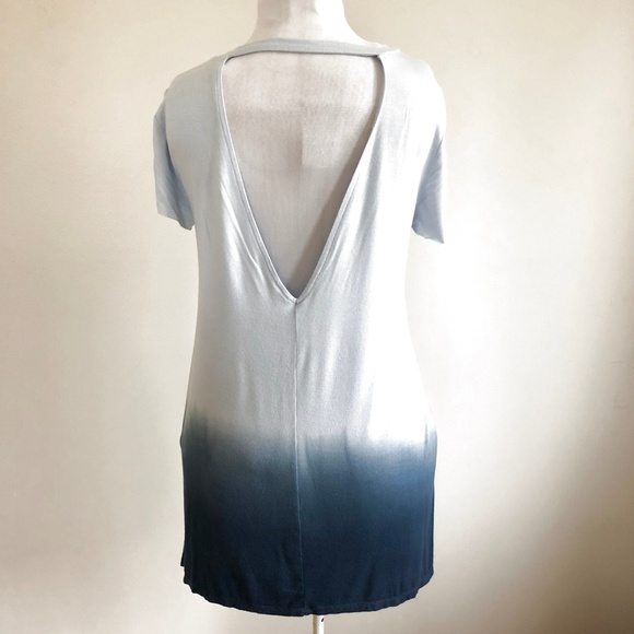 Blue Ombre Short Sleeve Tunic Top Open Back SP - Picture 2 of 5